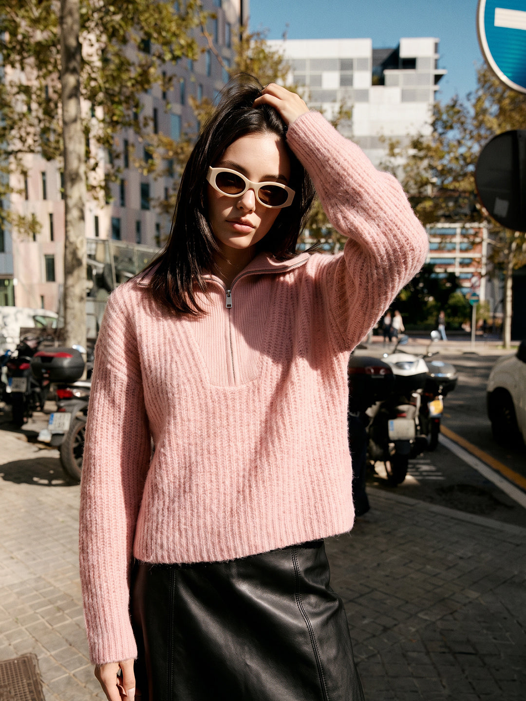 Pink Zip-Neck Pullover