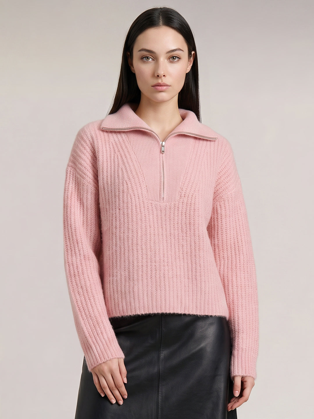 Pink Zip-Neck Pullover