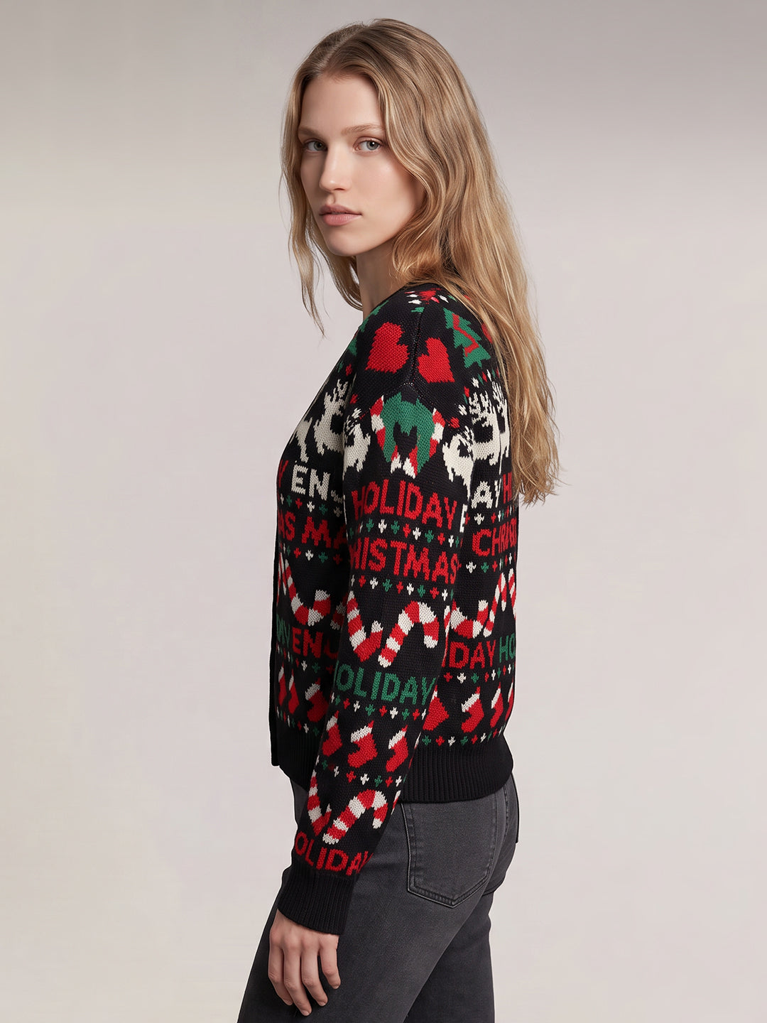 Black Printed V-Neck Cardigan