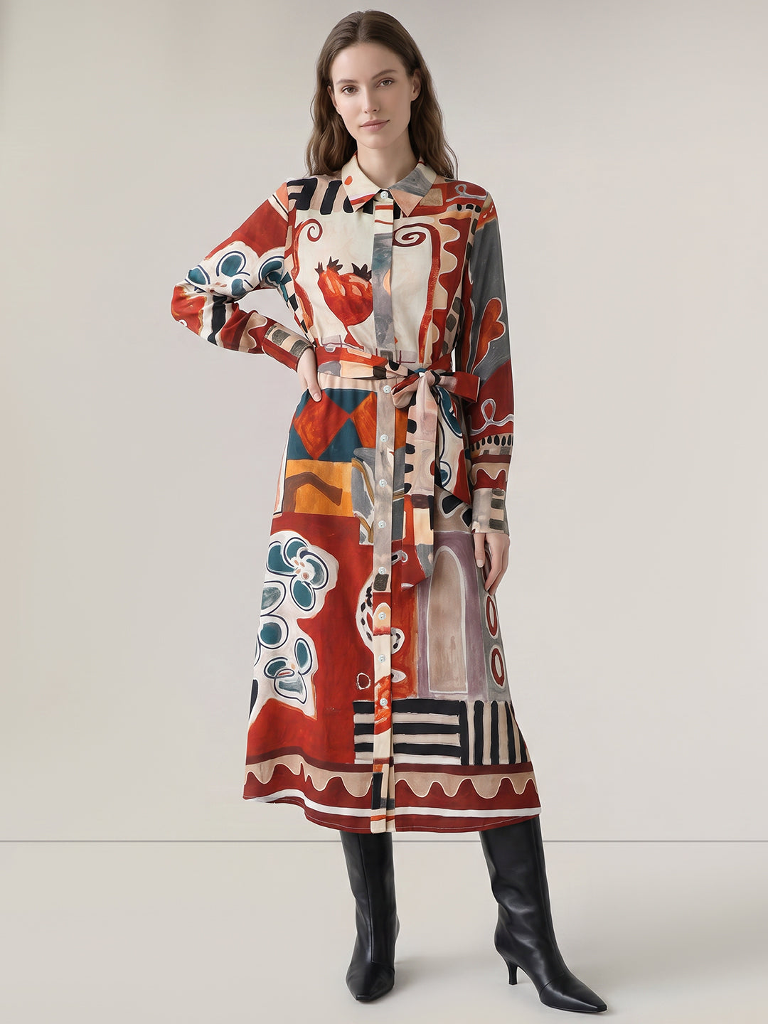 Rust Printed Shirt Dress