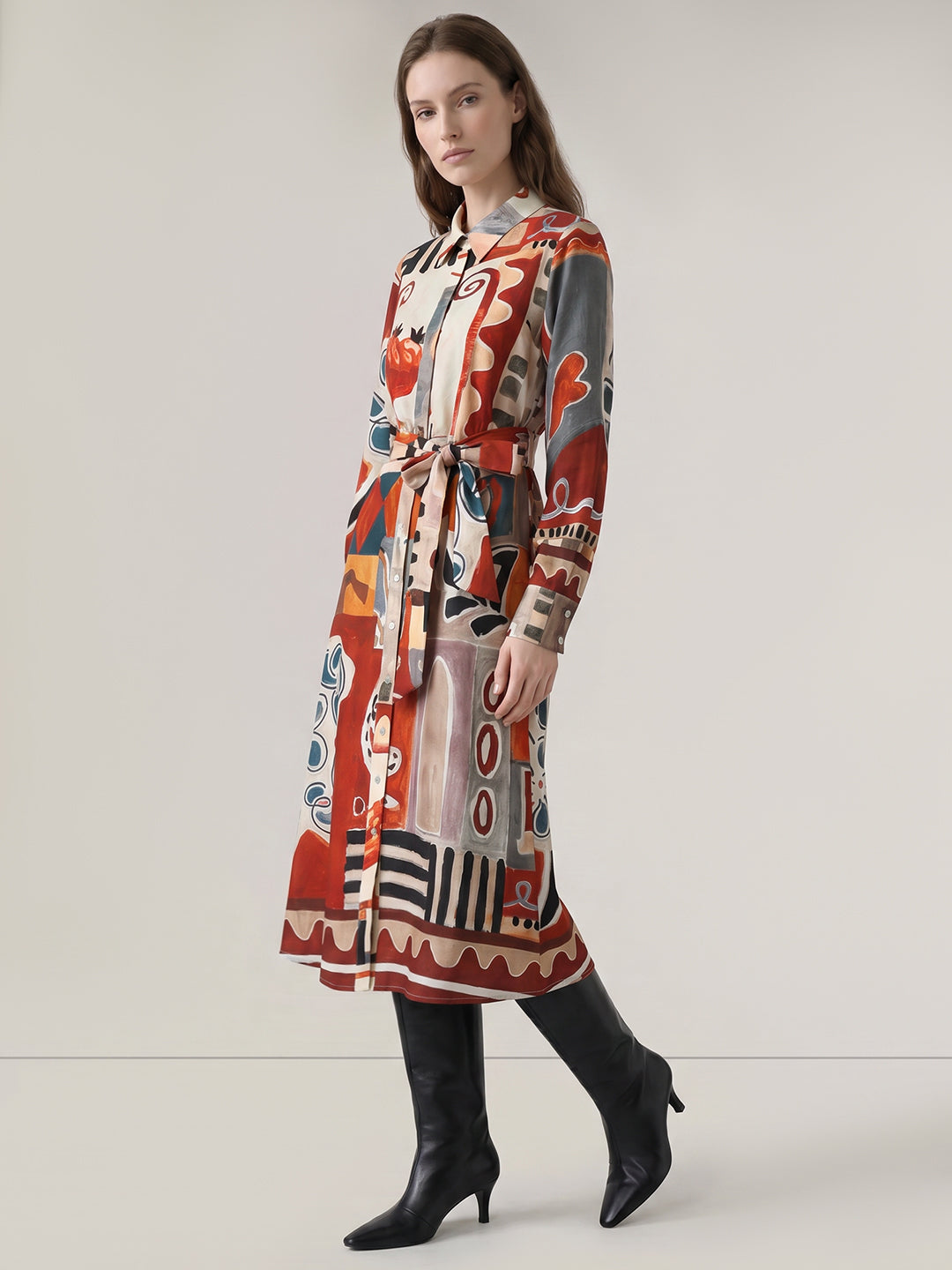 Rust Printed Shirt Dress