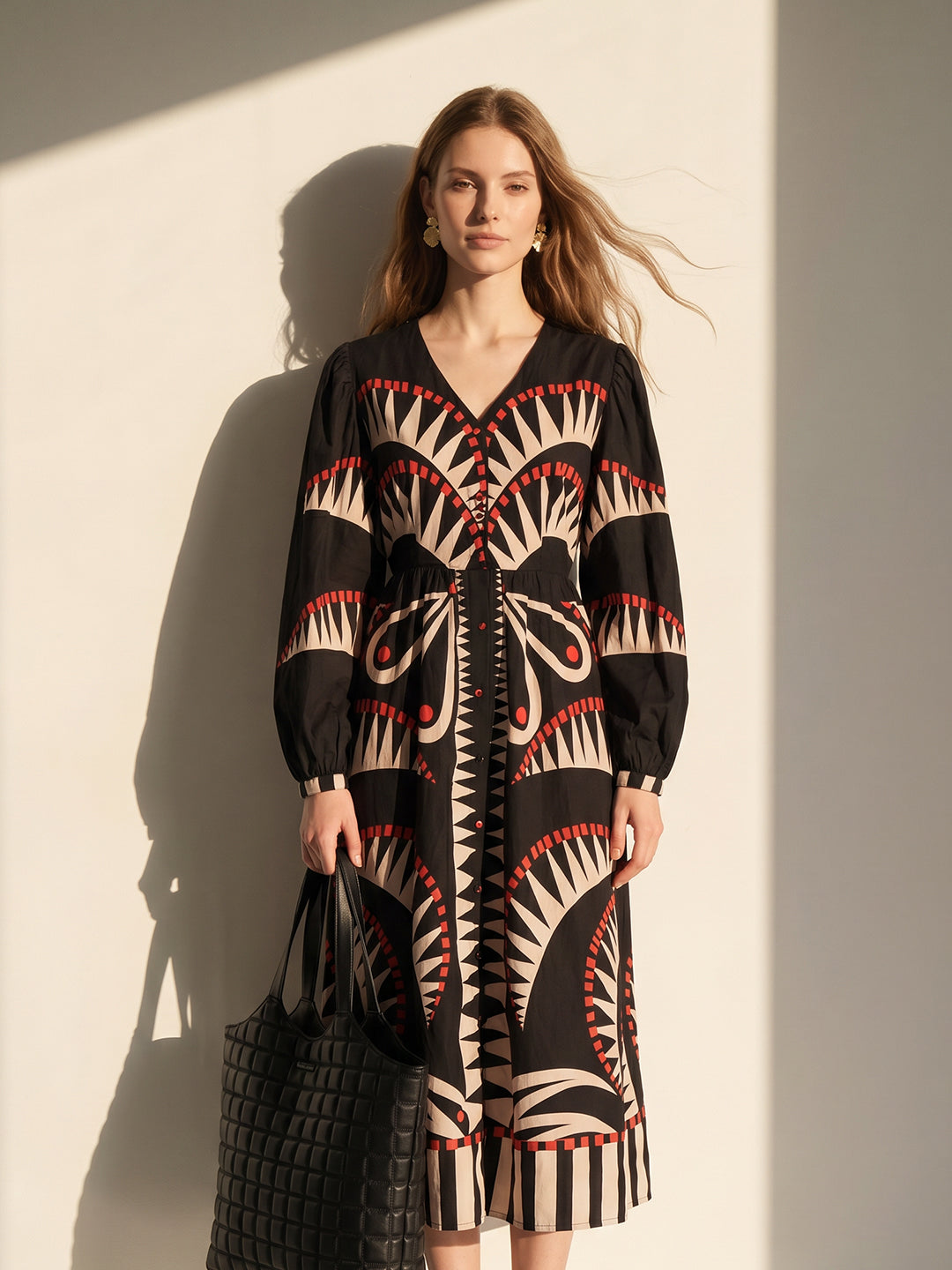 Black Printed Midi Dress