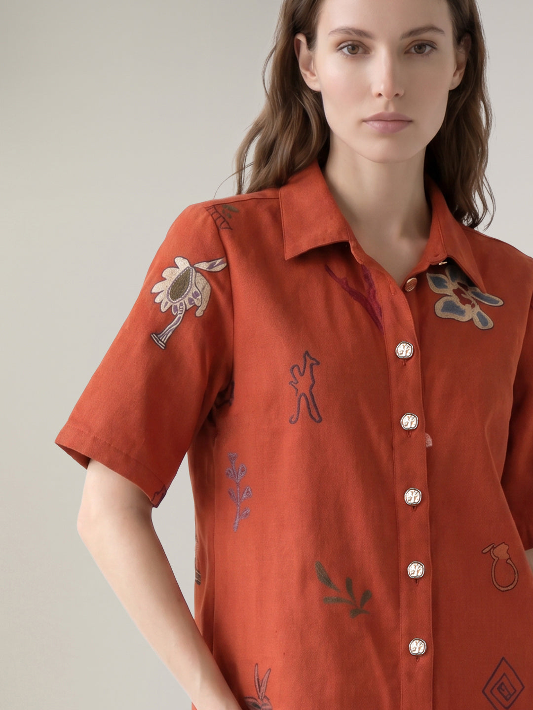 Rust Printed Cotton Shirt