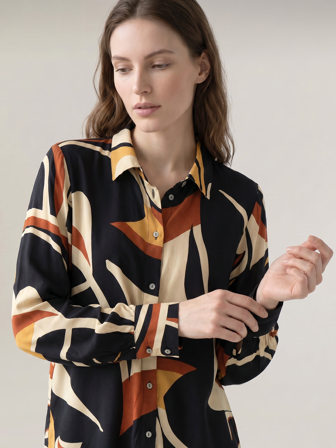 Brown Abstract Print Shirt