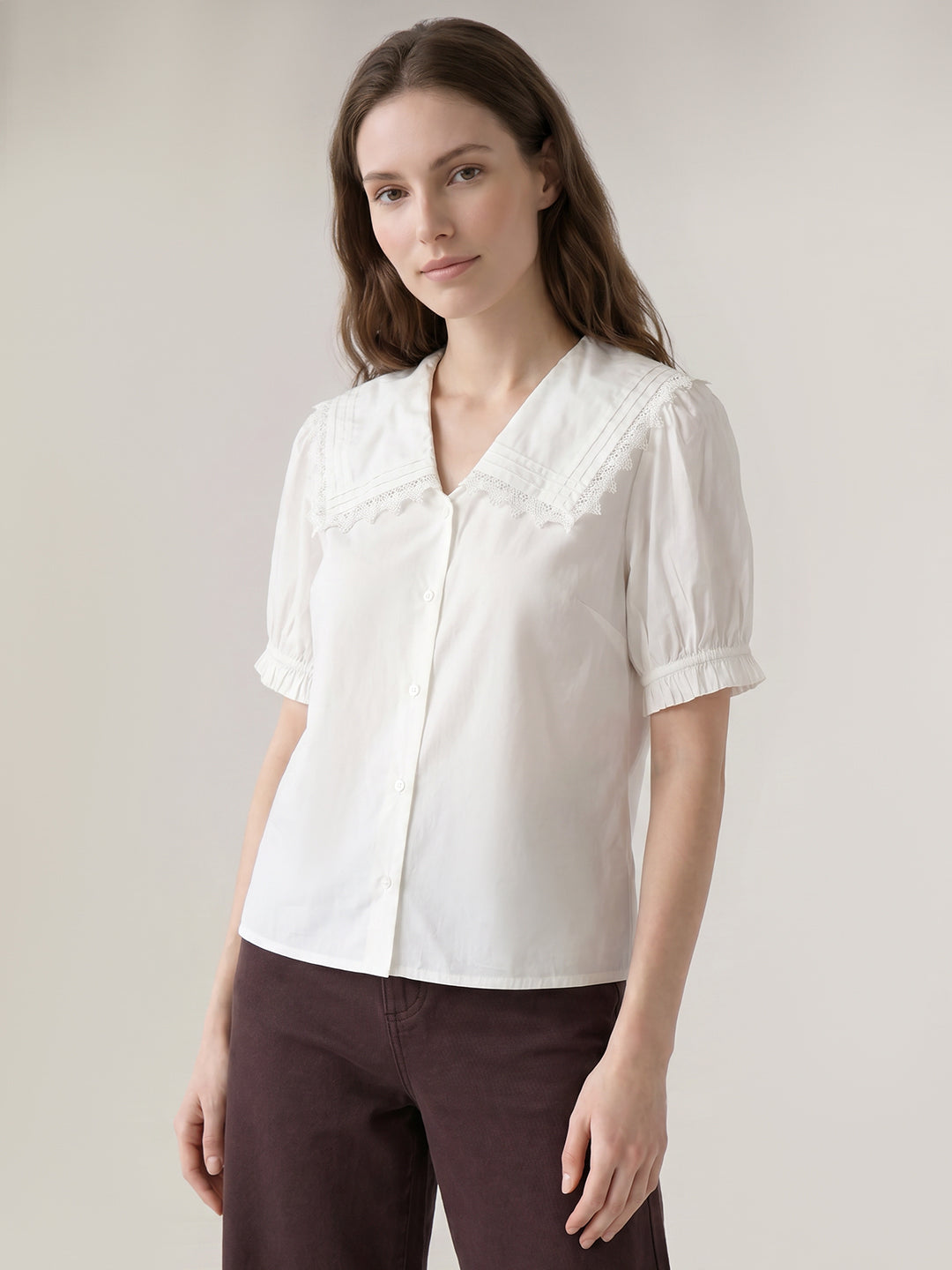 White Lace Trim Collar Top