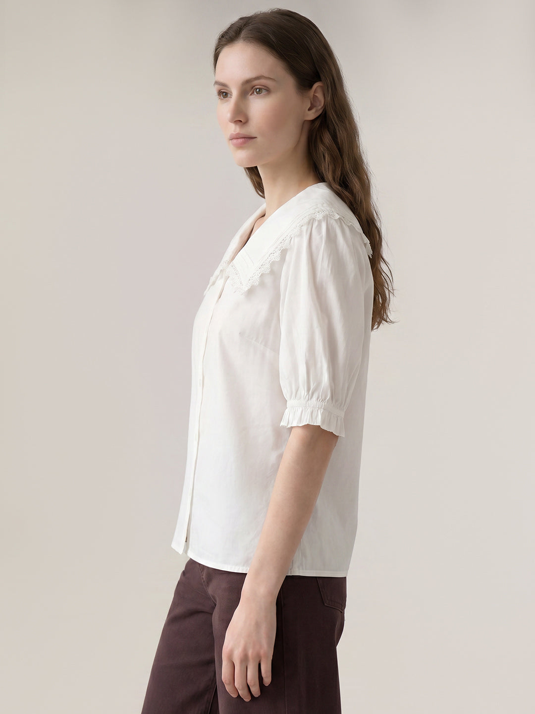White Lace Trim Collar Top