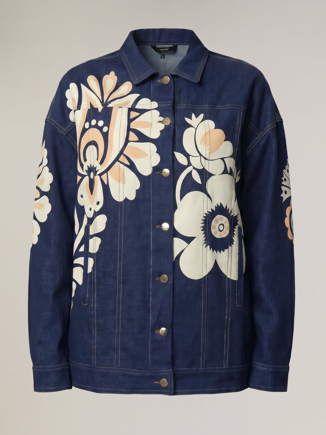 Dark Blue Floral Denim Jacket
