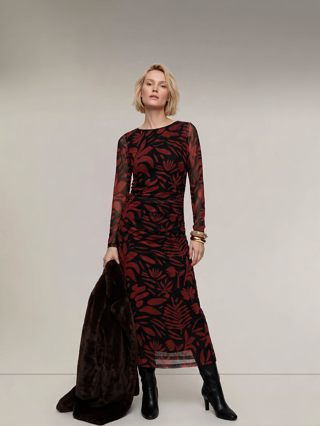 Black Mesh Printed Midaxi Dress