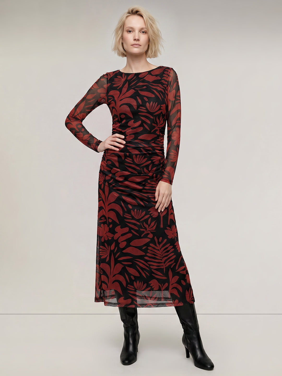 Black Mesh Printed Midaxi Dress