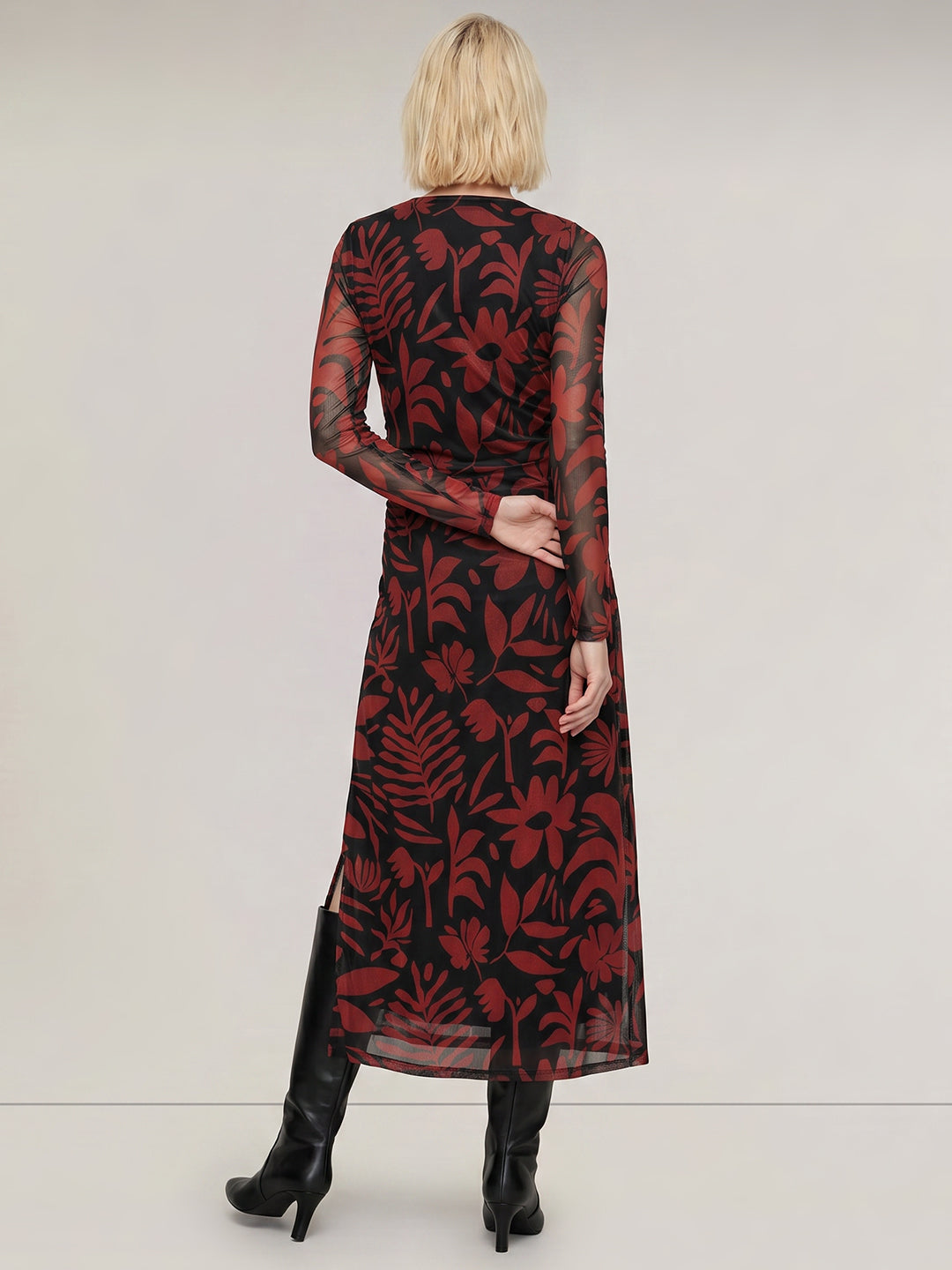 Black Mesh Printed Midaxi Dress