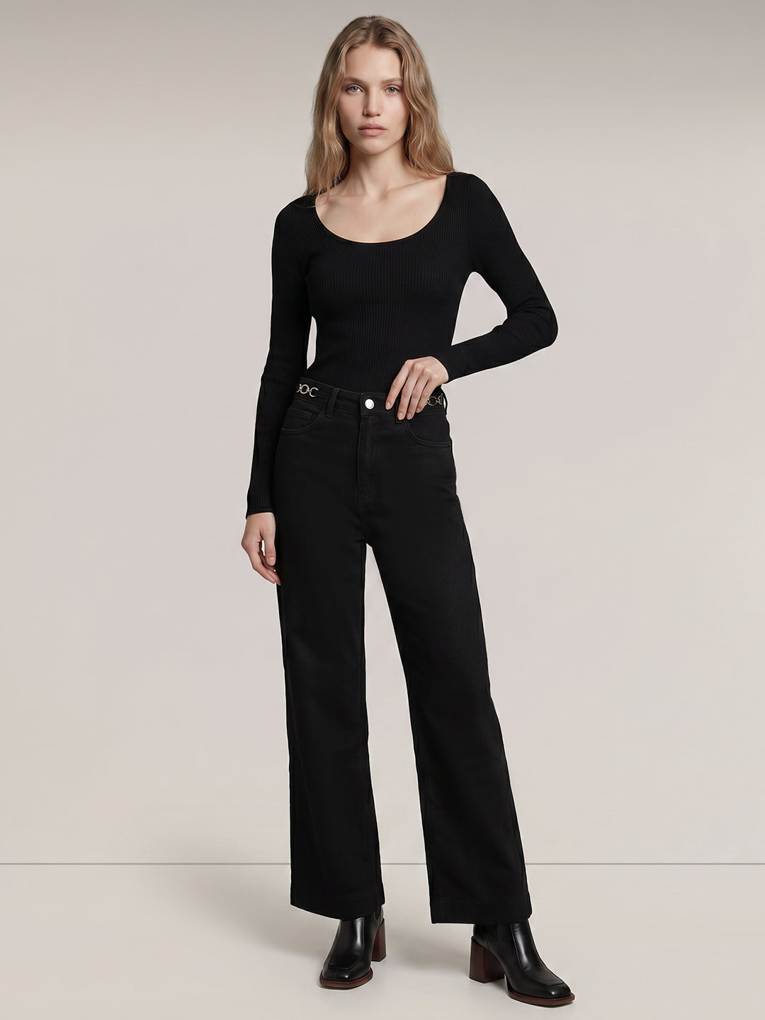 Black High Rise Wide Leg Jeans