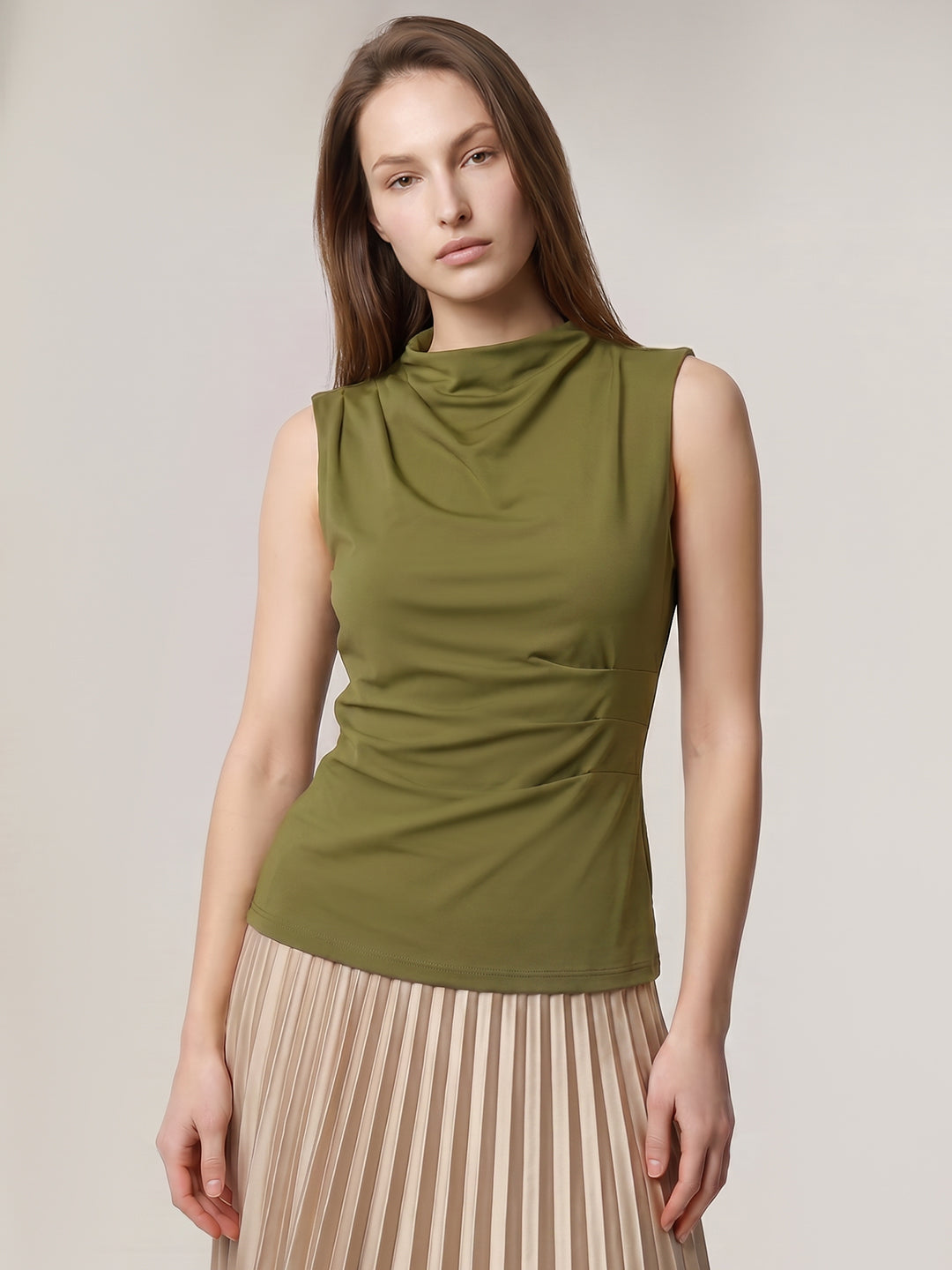 Green Sleeveless Draped Top