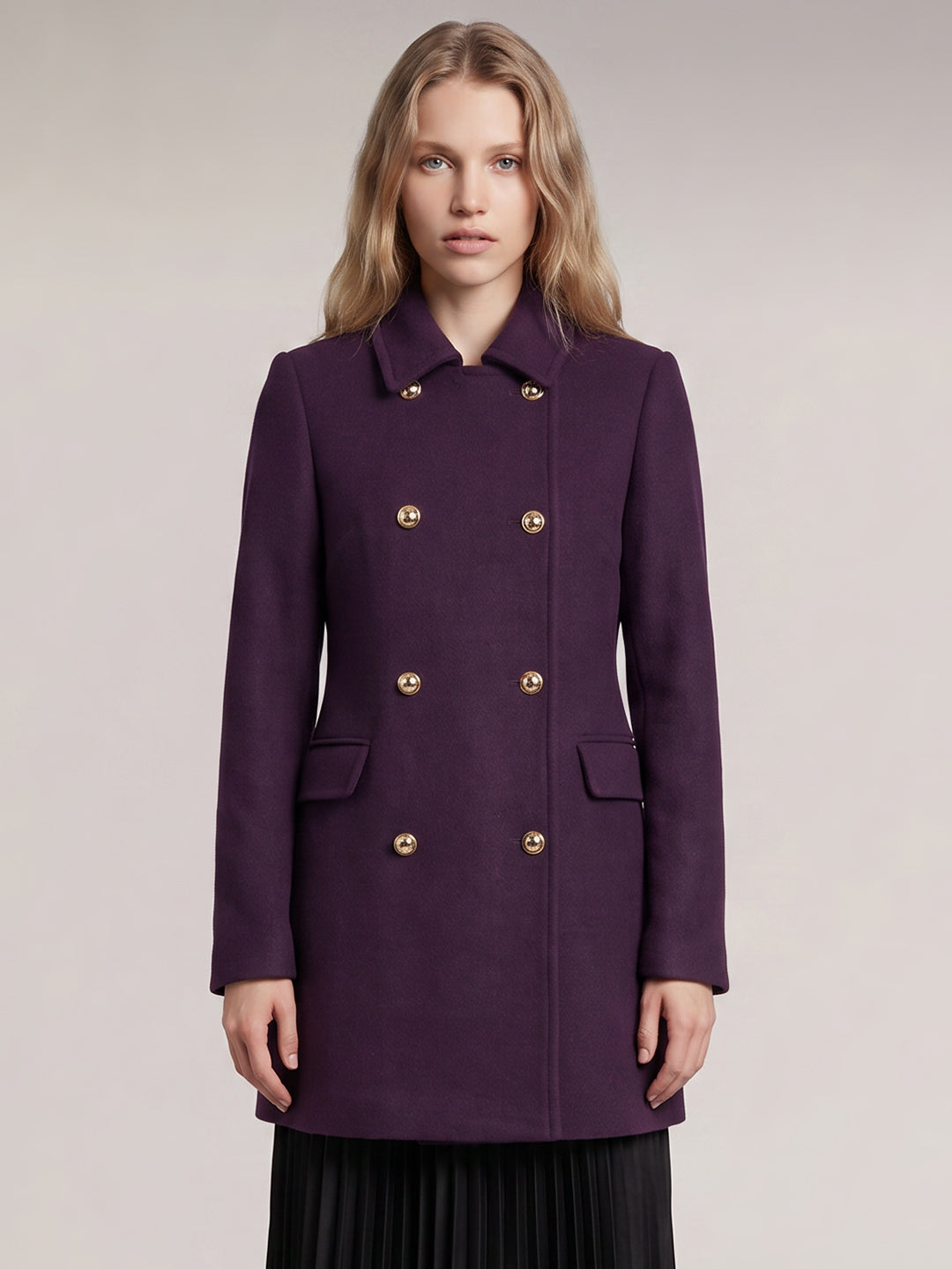 Dark Purple Wool Blend Coat