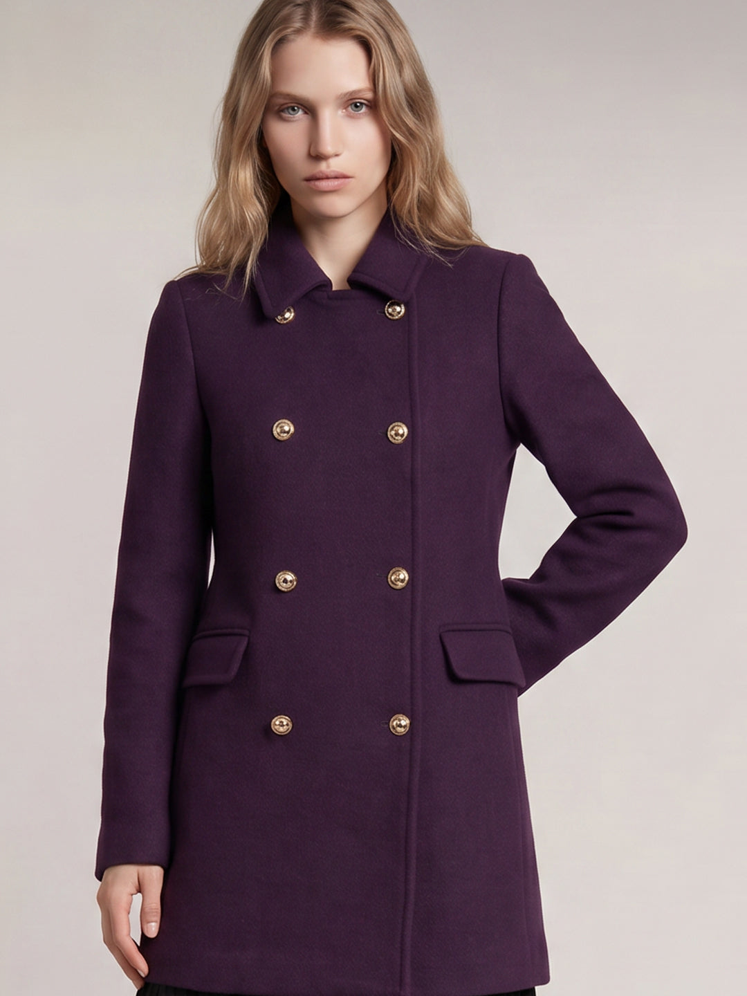 Dark Purple Wool Blend Coat