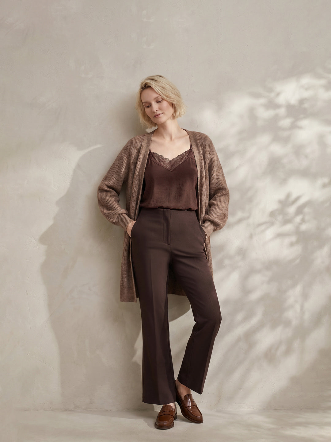 Dark Brown Mid Rise Pants