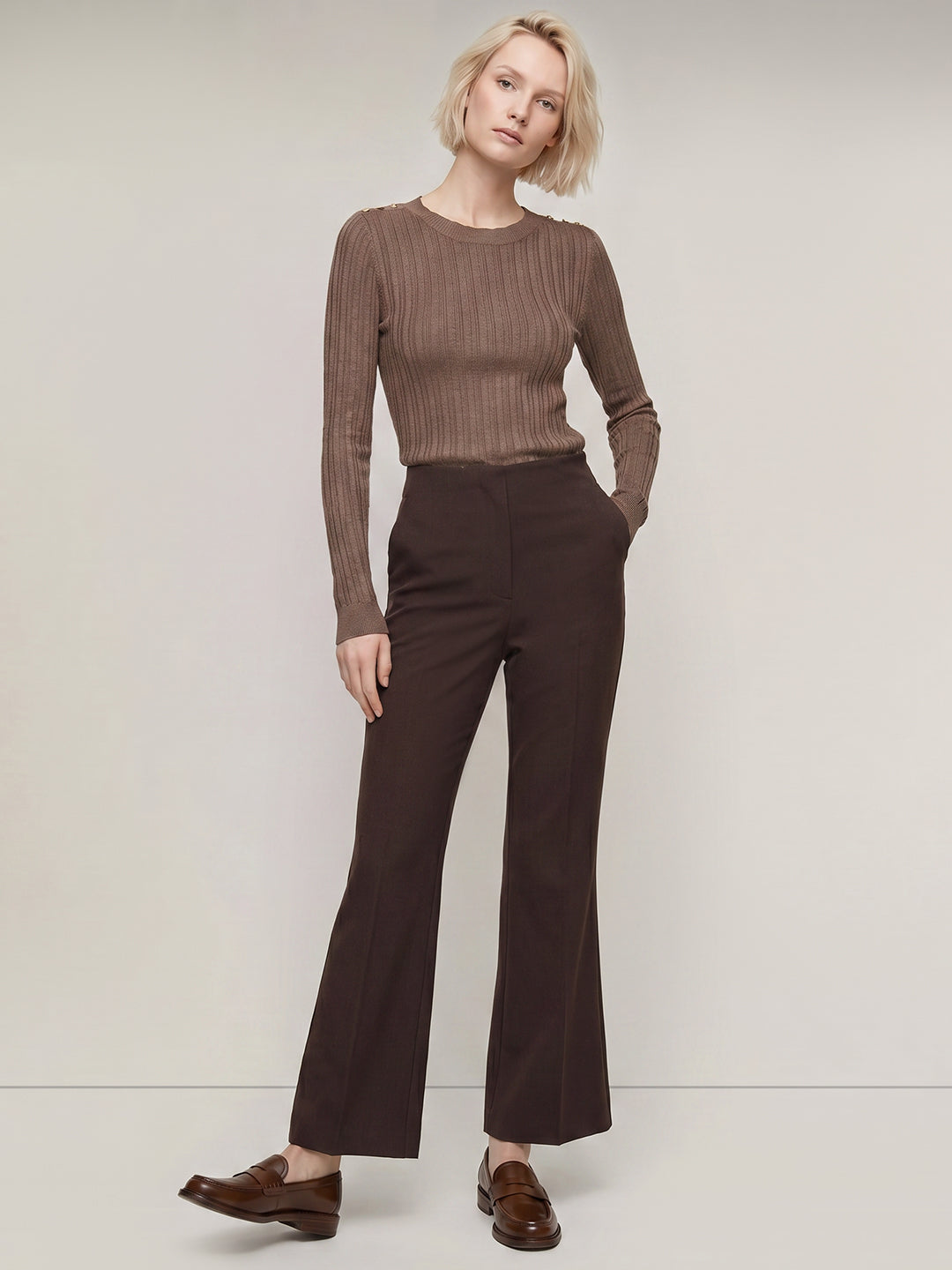 Dark Brown Mid Rise Pants