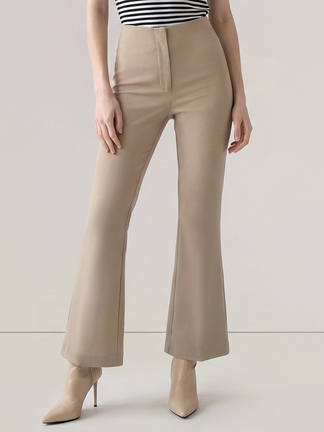 Beige Mid Rise Pants