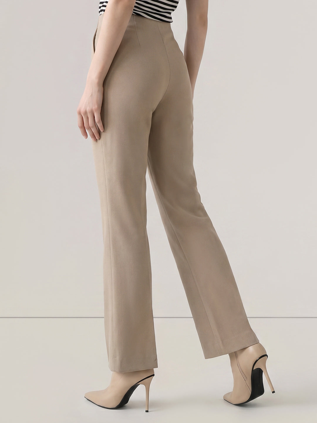 Beige Mid Rise Pants