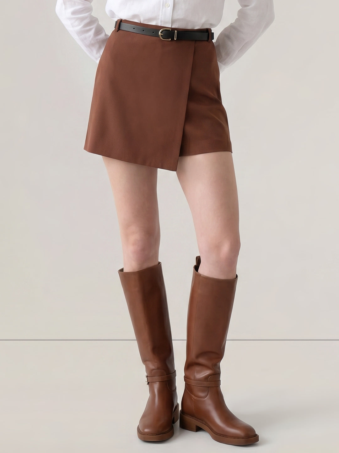 Brown Mid Rise Skorts