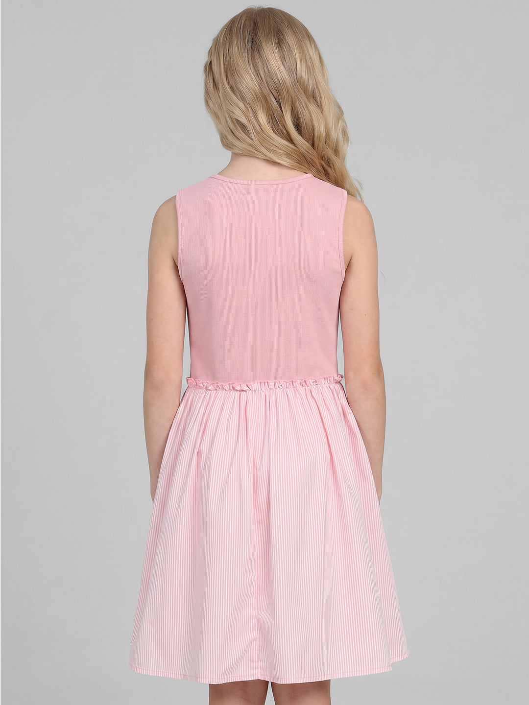 Girls Pink Striped Fit & Flare Dress
