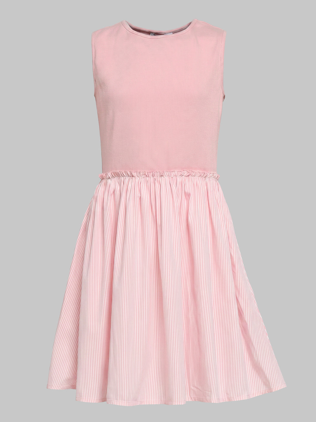 Girls Pink Striped Fit & Flare Dress