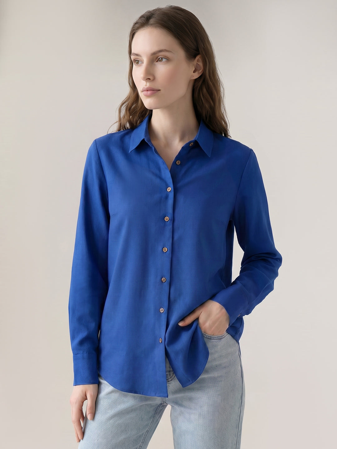 Dark Blue Linen Blend Shirt