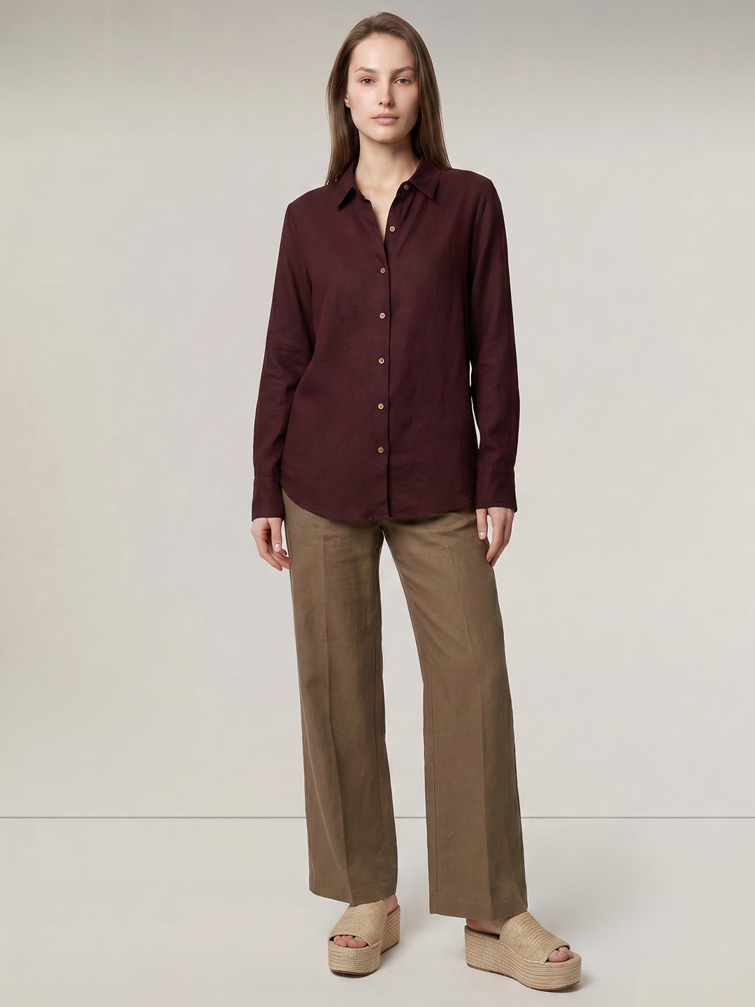 Dark Brown Linen Blend Shirt