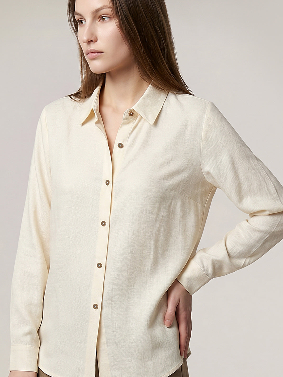 Ecru Linen Blend Shirt