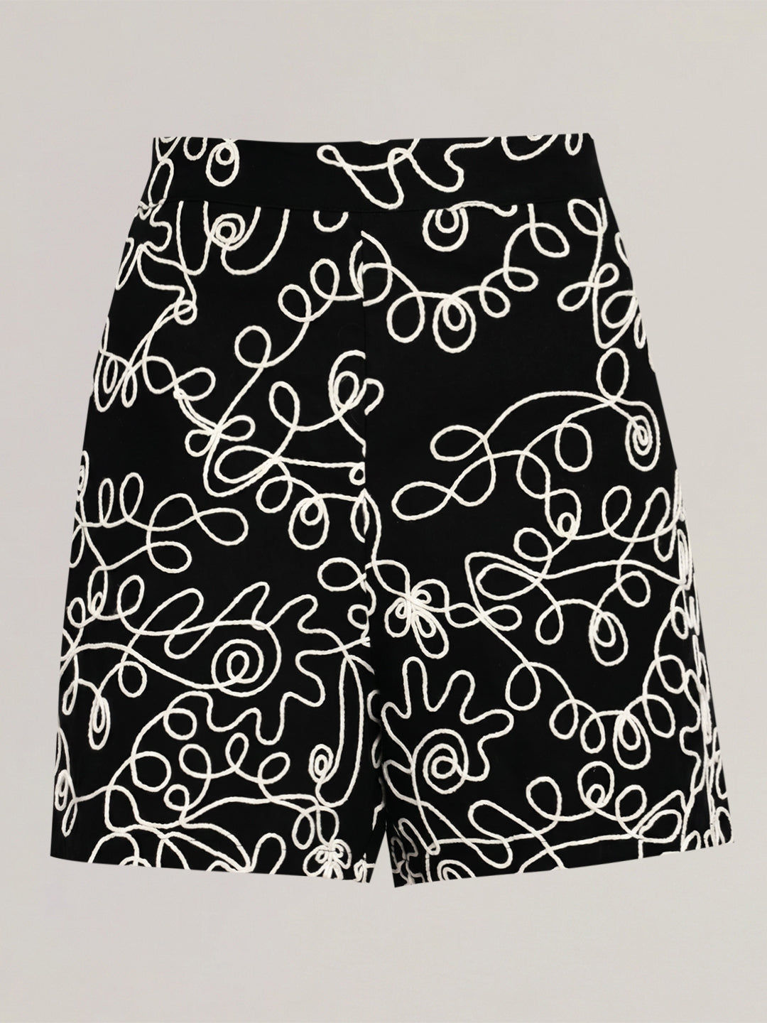 Black Printed Linen Blend Shorts