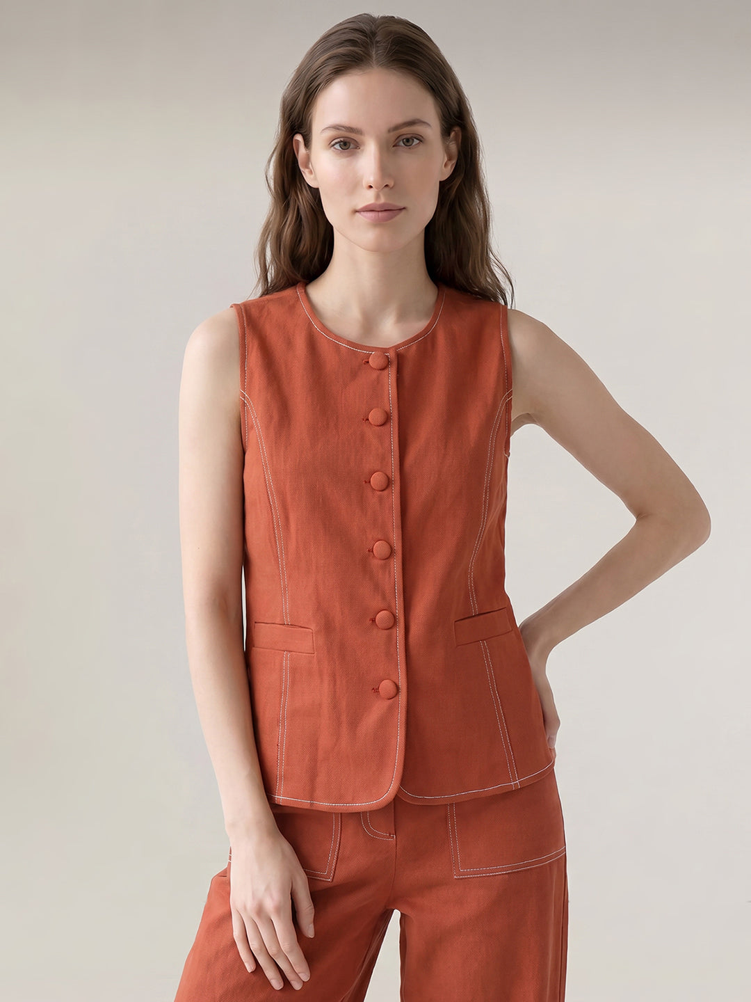 Brown Regular Fit Waistcoat
