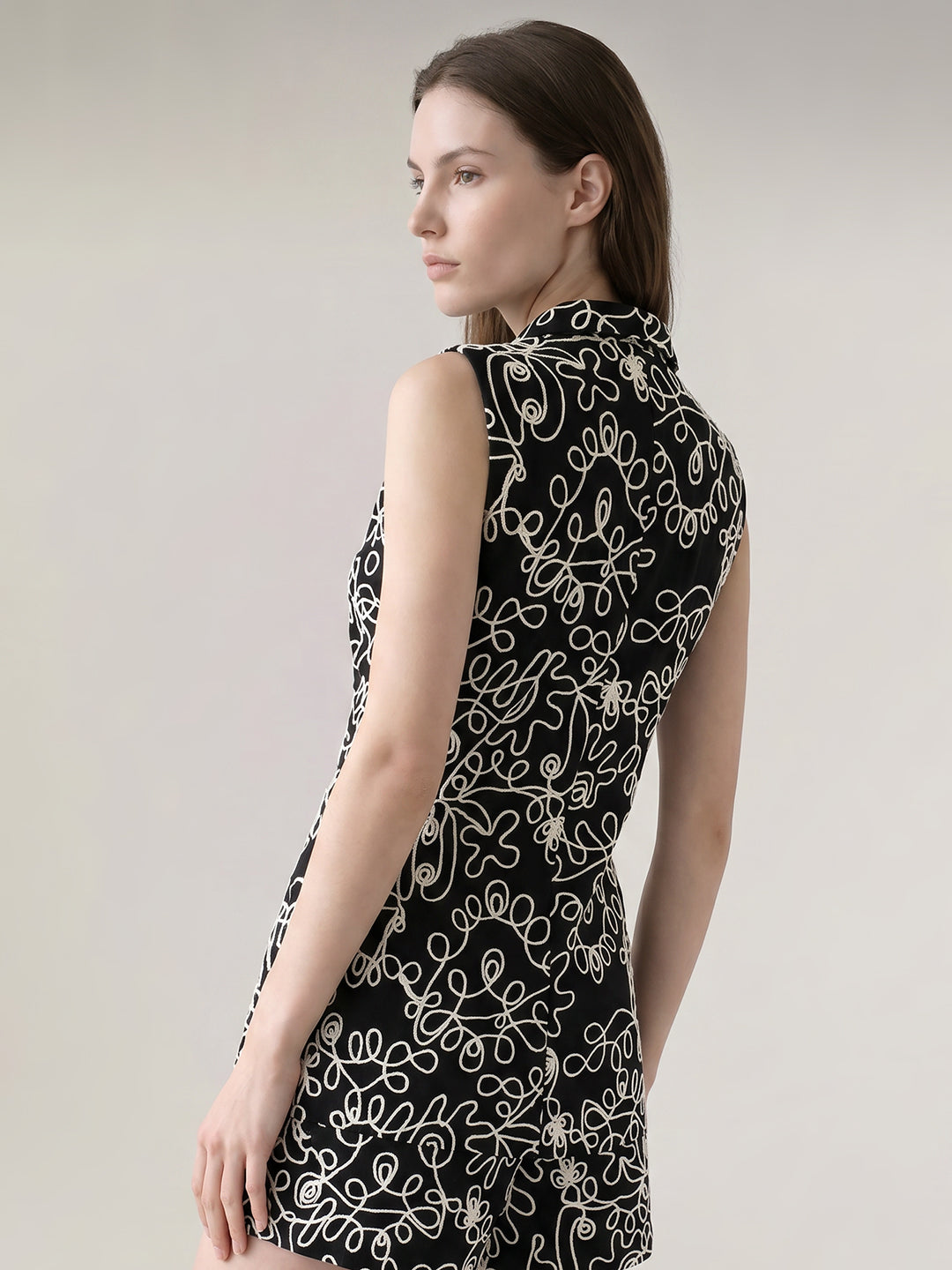 Black Printed Sleeveless Shirt