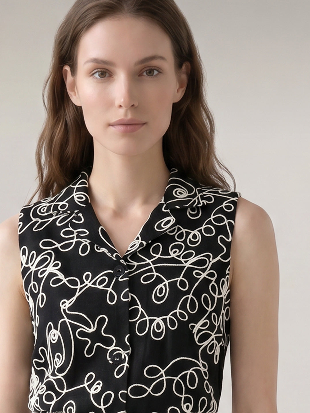 Black Printed Sleeveless Shirt