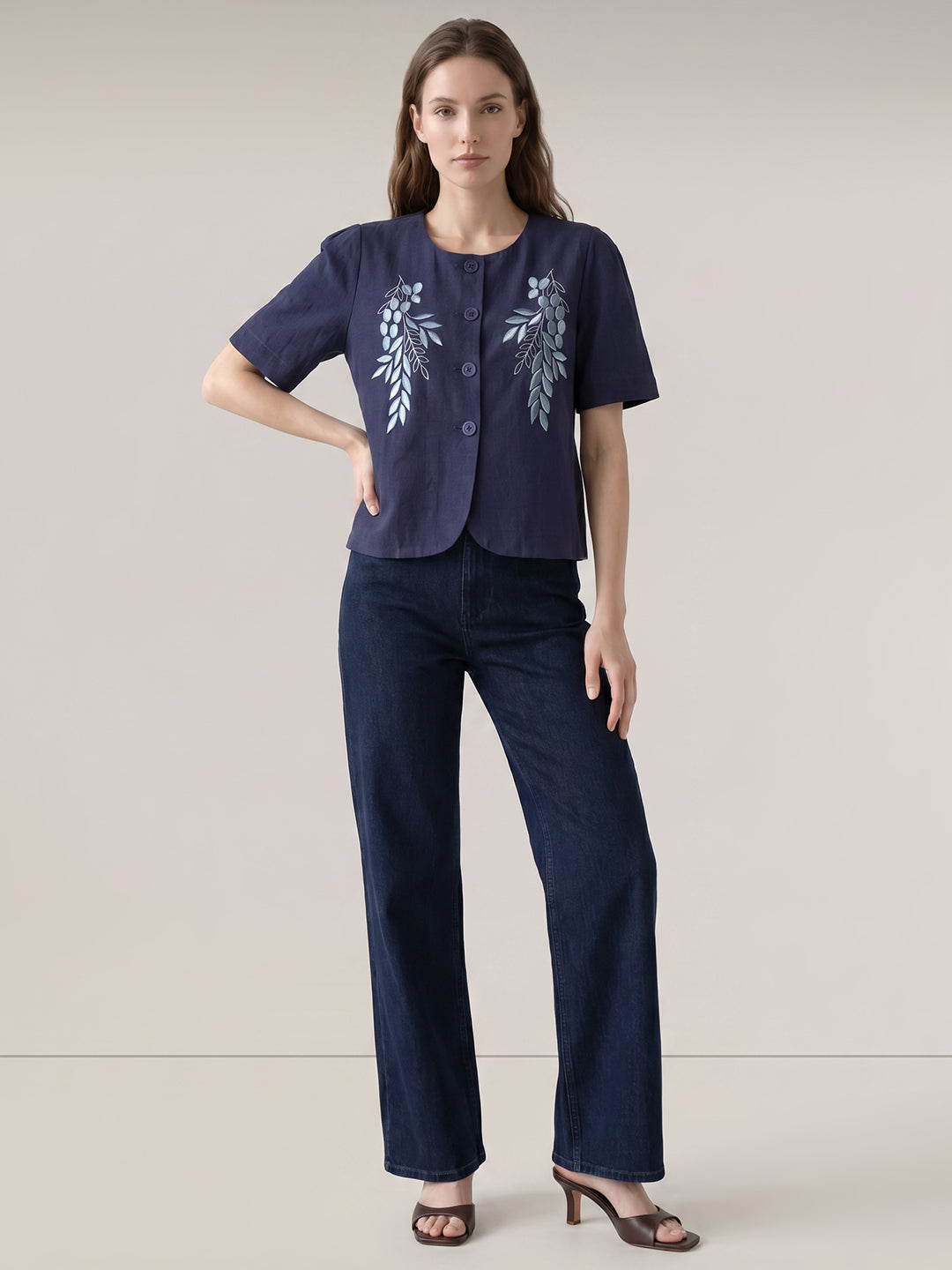 Dark Blue Printed Top