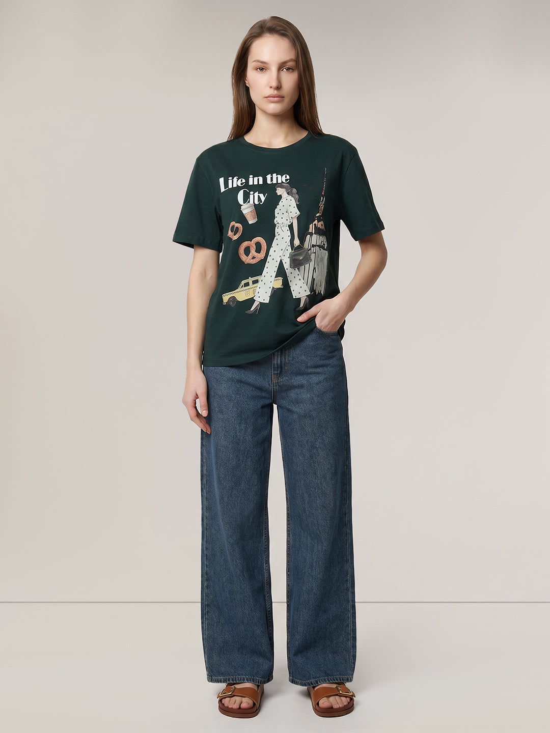 Green Printed Cotton T-shirt
