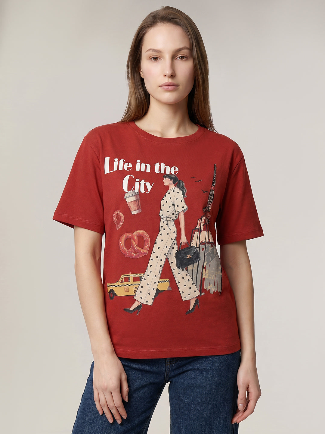Rust Printed Cotton T-shirt