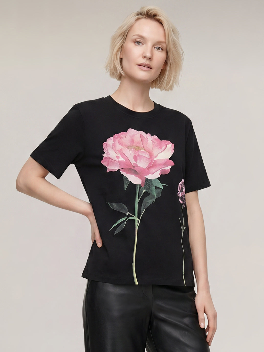 Black Printed Cotton T-shirt