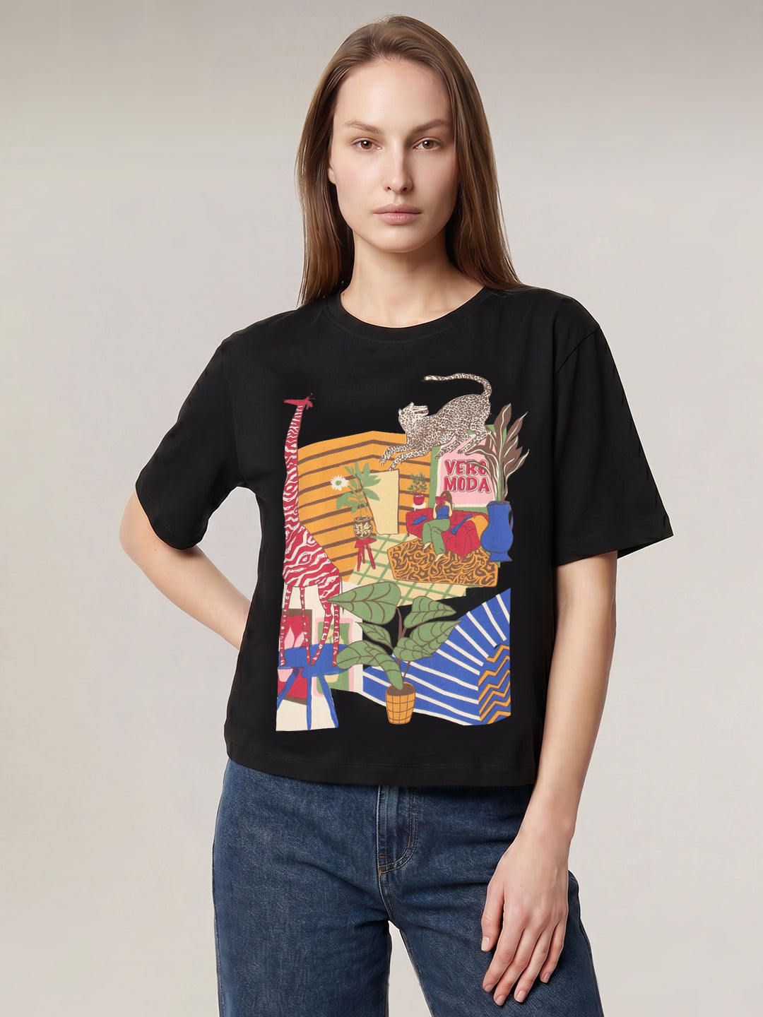Black Illustrated Graphic T-shirt