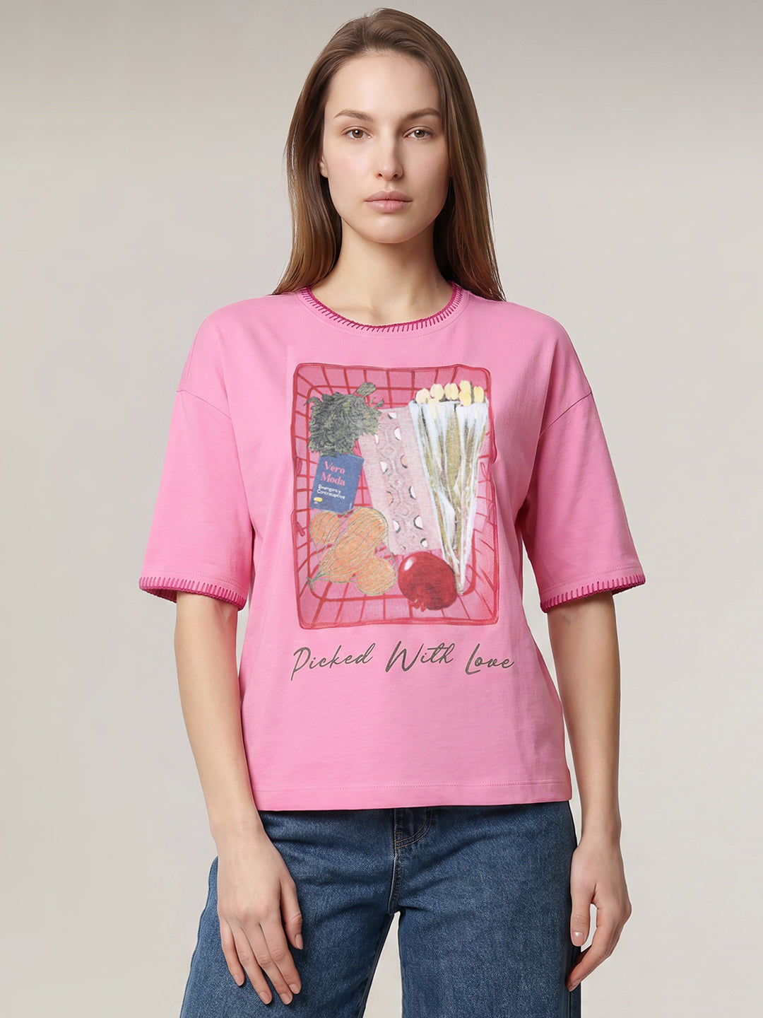 Pink Graphic Print Boxy Fit T-shirt