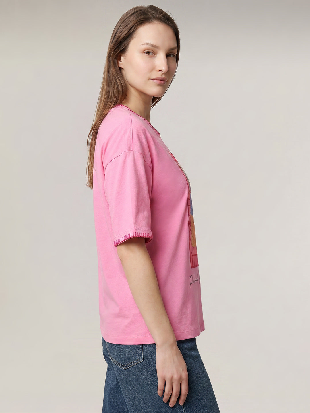 Pink Graphic Print Boxy Fit T-shirt