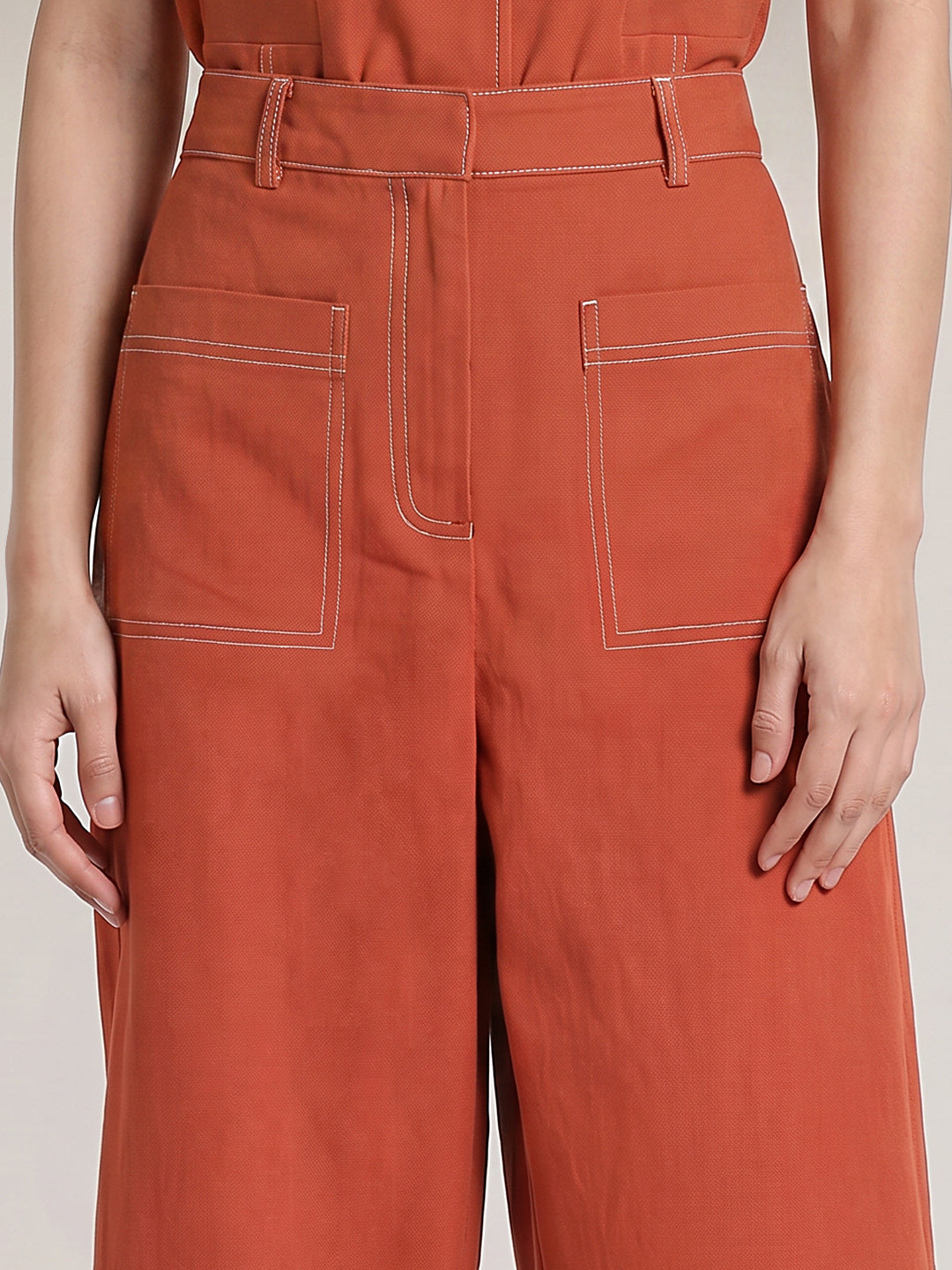 Brown Contrast Stitch Pants