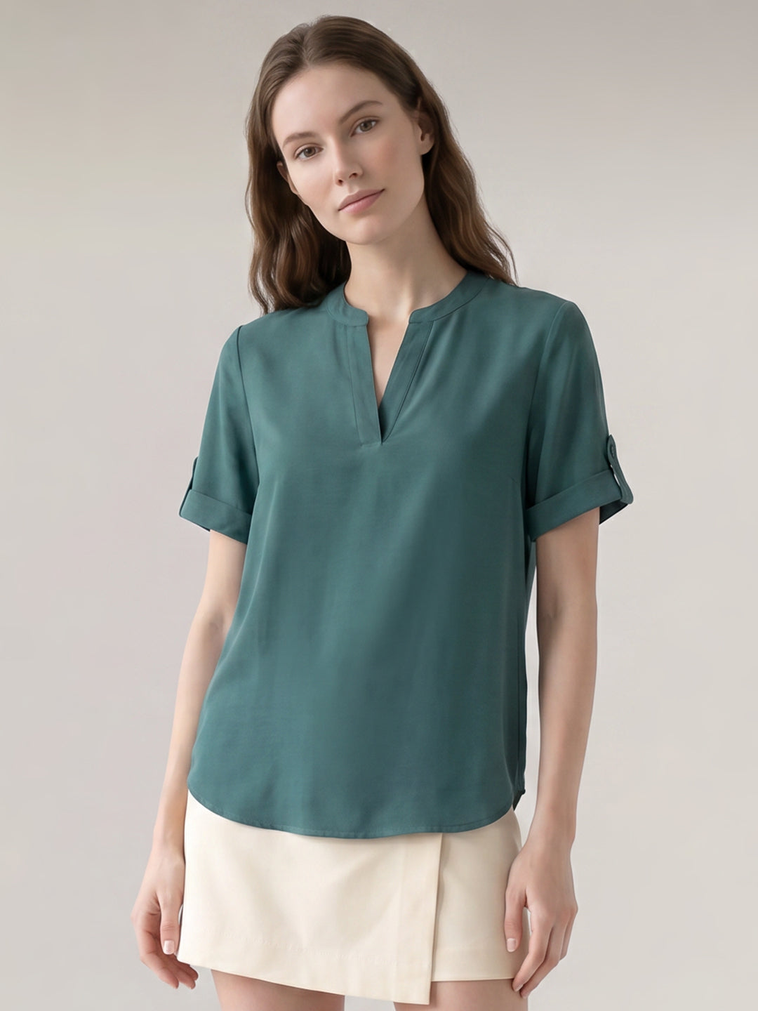 Teal Split V Neck Top