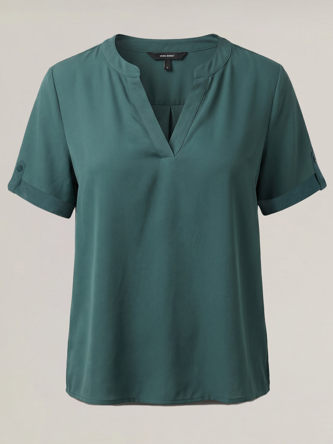 Teal Split V Neck Top