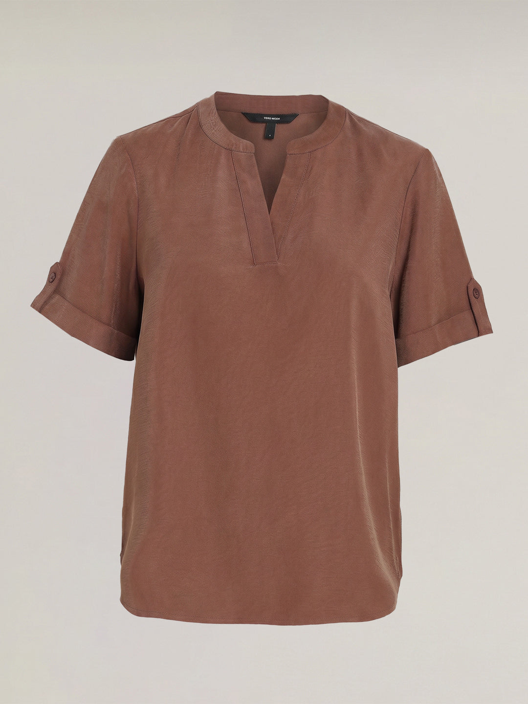 Brown Split V Neck Top