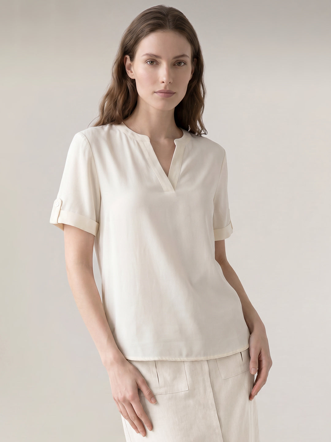 Off-White Split V Neck Top