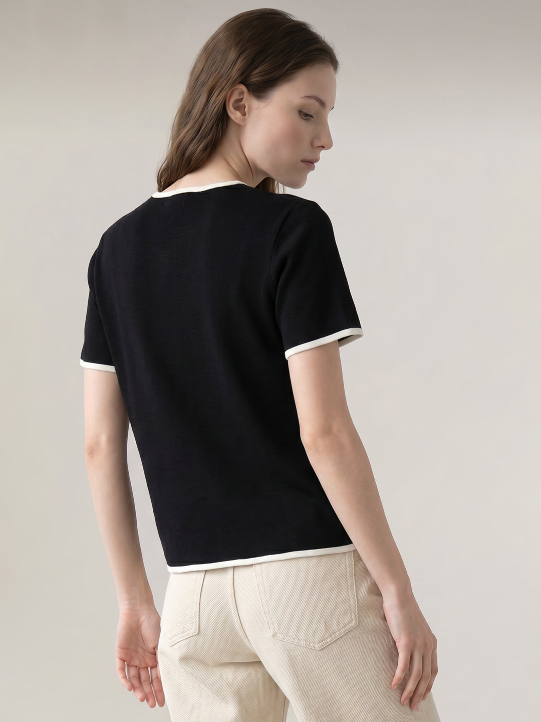 Black Cotton Knit Top