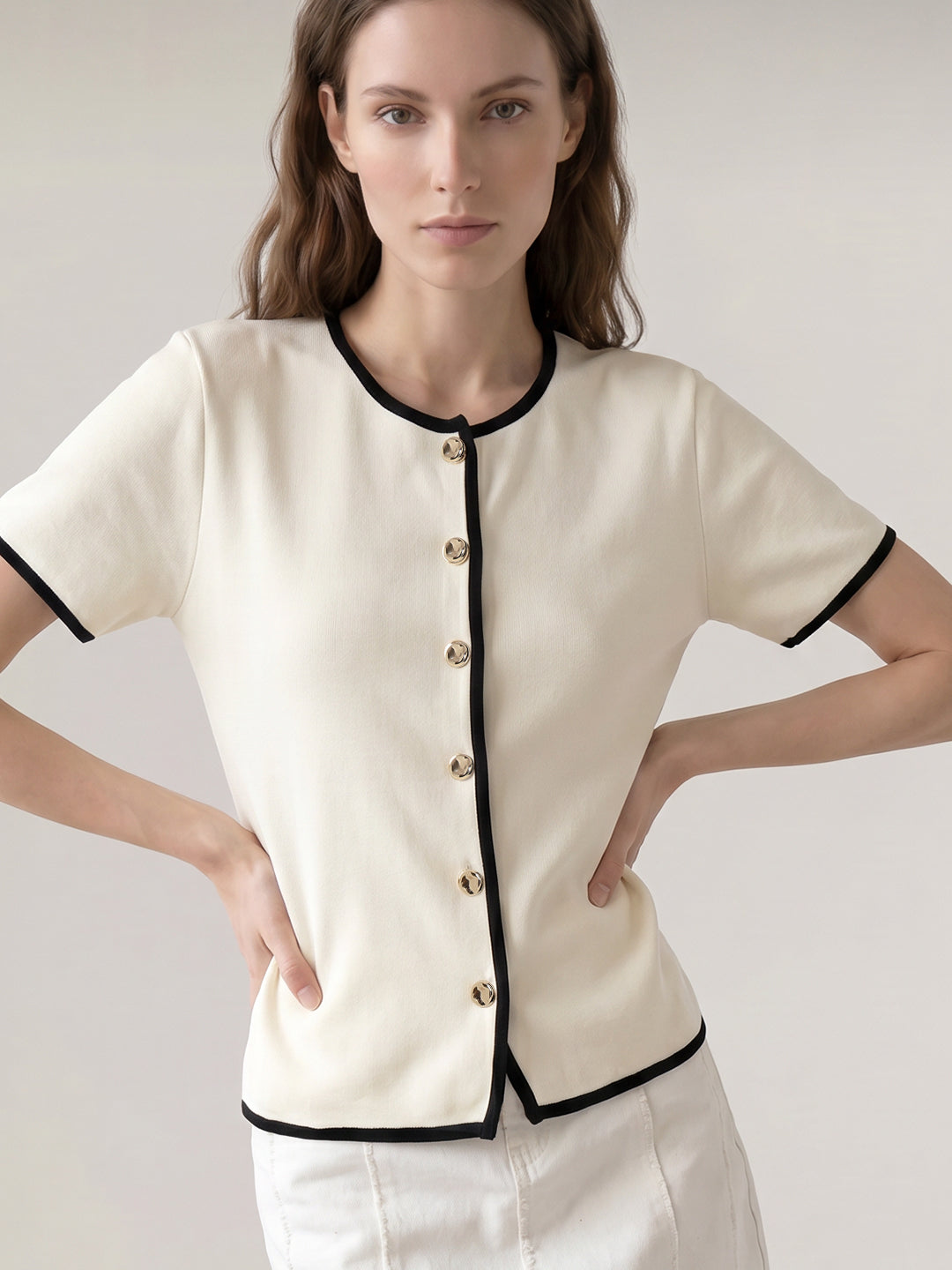 Ecru Cotton Knit Top
