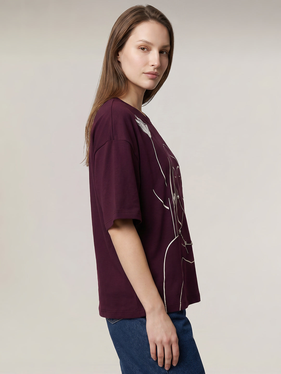 Dark Purple Printed T-shirt