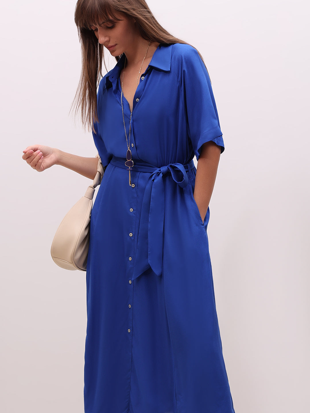 Blue Belted Shirt Dress