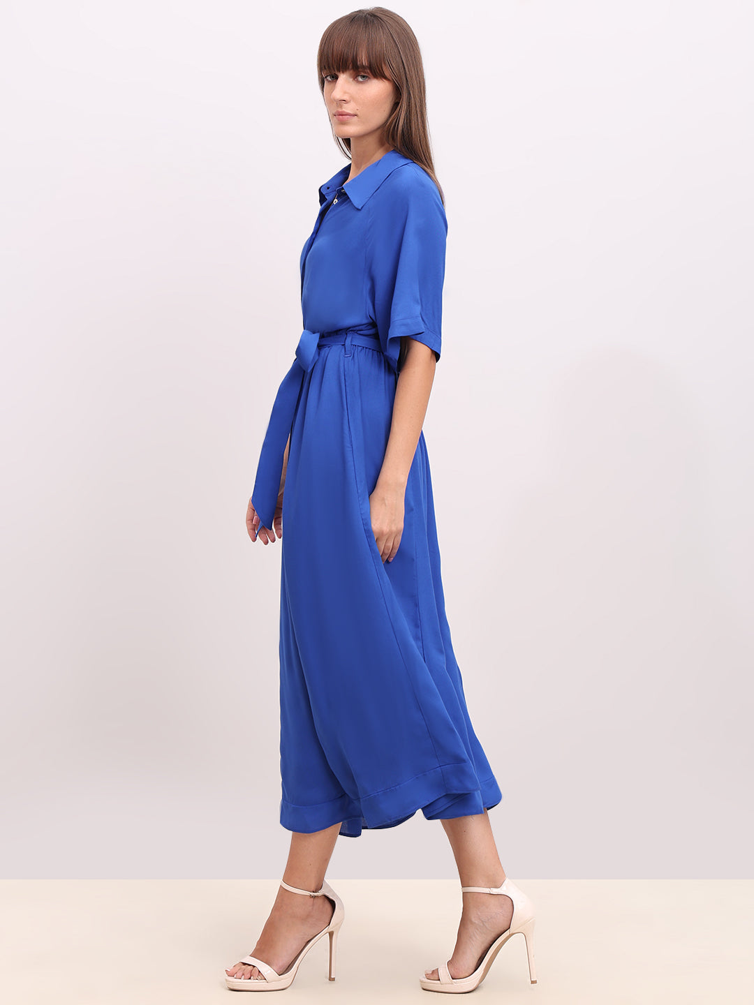 Blue Belted Shirt Dress