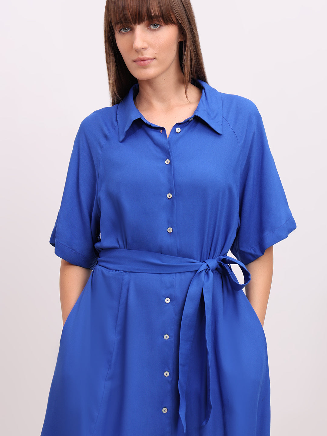 Blue Belted Shirt Dress